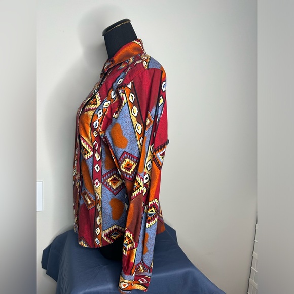 Vintage Roper 90s Aztec Western Festive Boho Rodeo Button Down Shirt top - Picture 4 of 12
